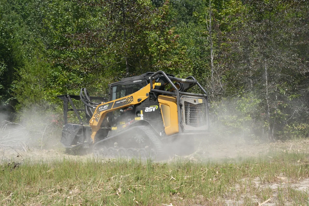 Forestry mulching in progress on an overgrown field near Brentwood, Tennessee