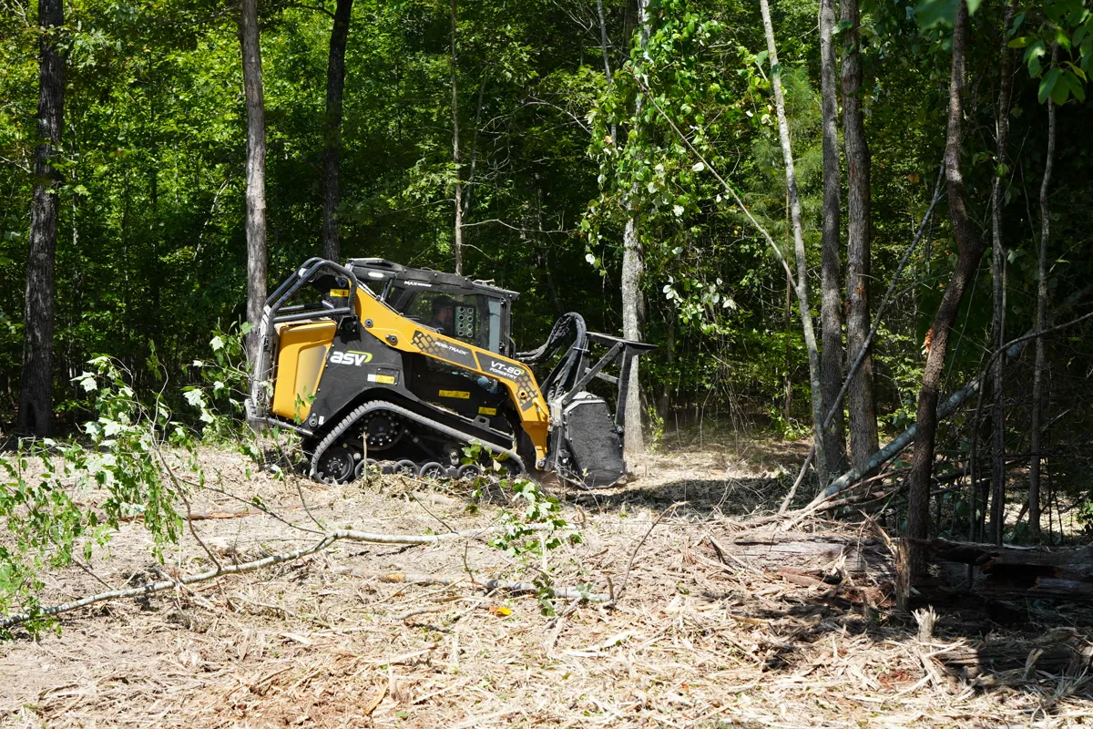 Active forestry mulching during land clearing on a Murfreesboro, Tennessee property